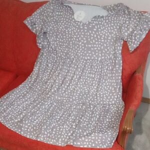 Nwt Stylish Gray Syretchy Ruffle Sleeve Dress